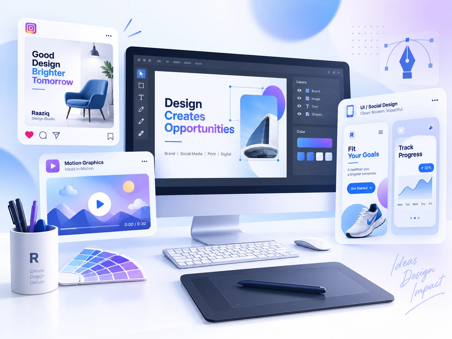 Creative design and motion portfolio collage